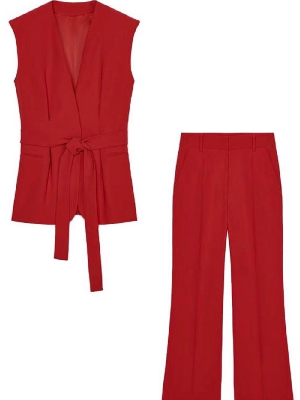 Zara, 2 piece matching set. Belted sleeveless vest coat and flared pants